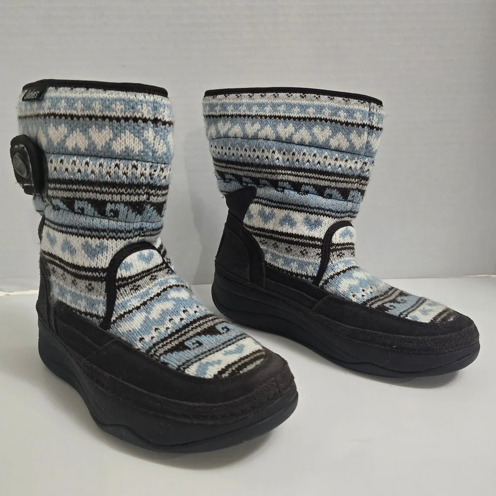 Skechers Tone-ups Cozy Knit Winter Boots Womens Size 7 Blue‎ Fair Isle Heritage